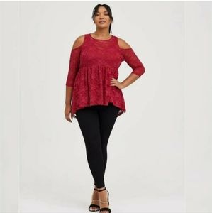 Torrid Stretch Babydoll Lace Cold Shoulder Top